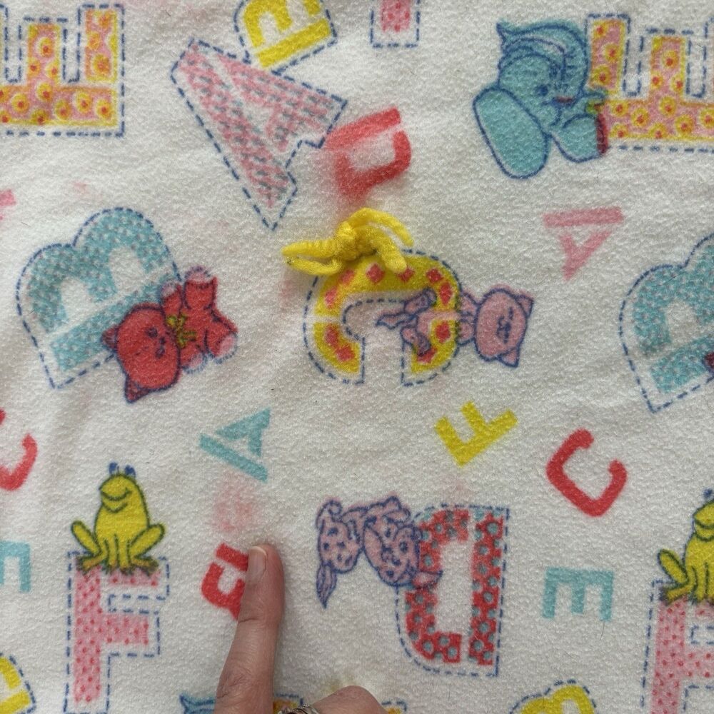 Vtg Baby Blanket Alphabet Nursery Animals 90s Fleece Handmade Cat Bear Elephant - Picture 5 of 11